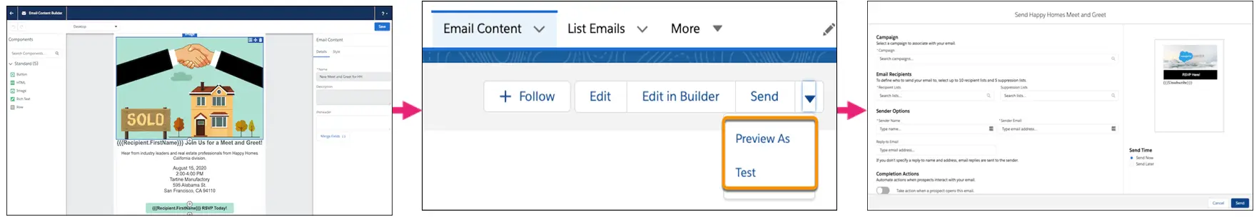 Pardot Lightning builder - steps for list emails. Clevertouch